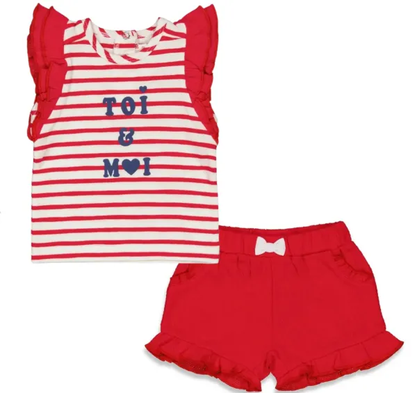 Mouwloos_Shirt_Streep_en_Short_Rood