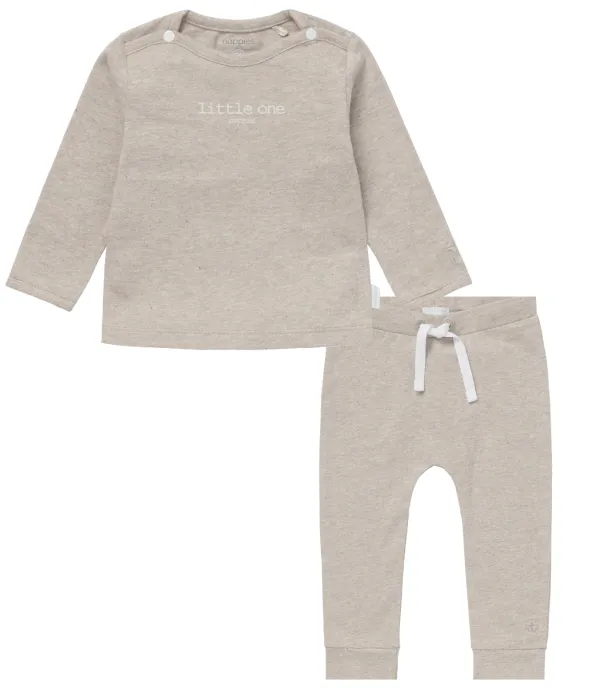 Unisex_Baby_setje_Shit_Little_One_en_Broek_Taupe