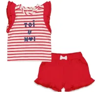 Mouwloos_Shirt_Streep_en_Short_Rood
